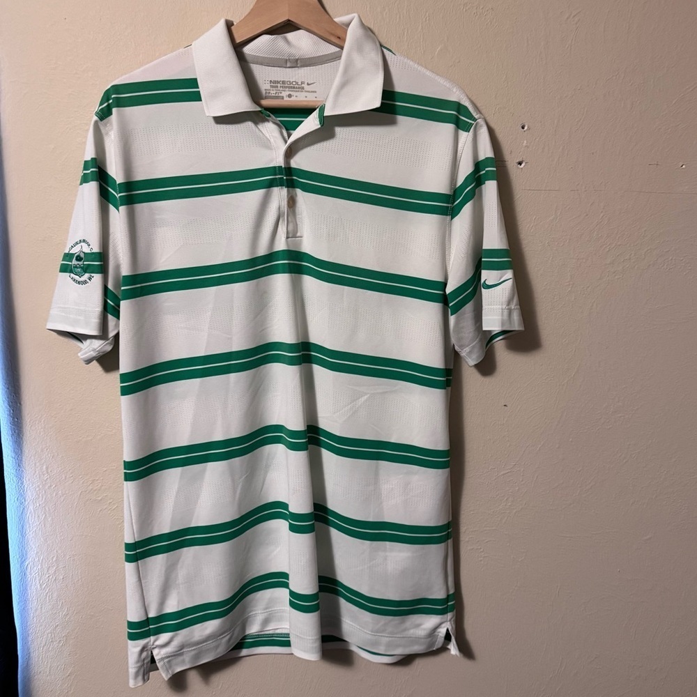 Nike Golf Mens Tour Performance polo white with green stripes Size